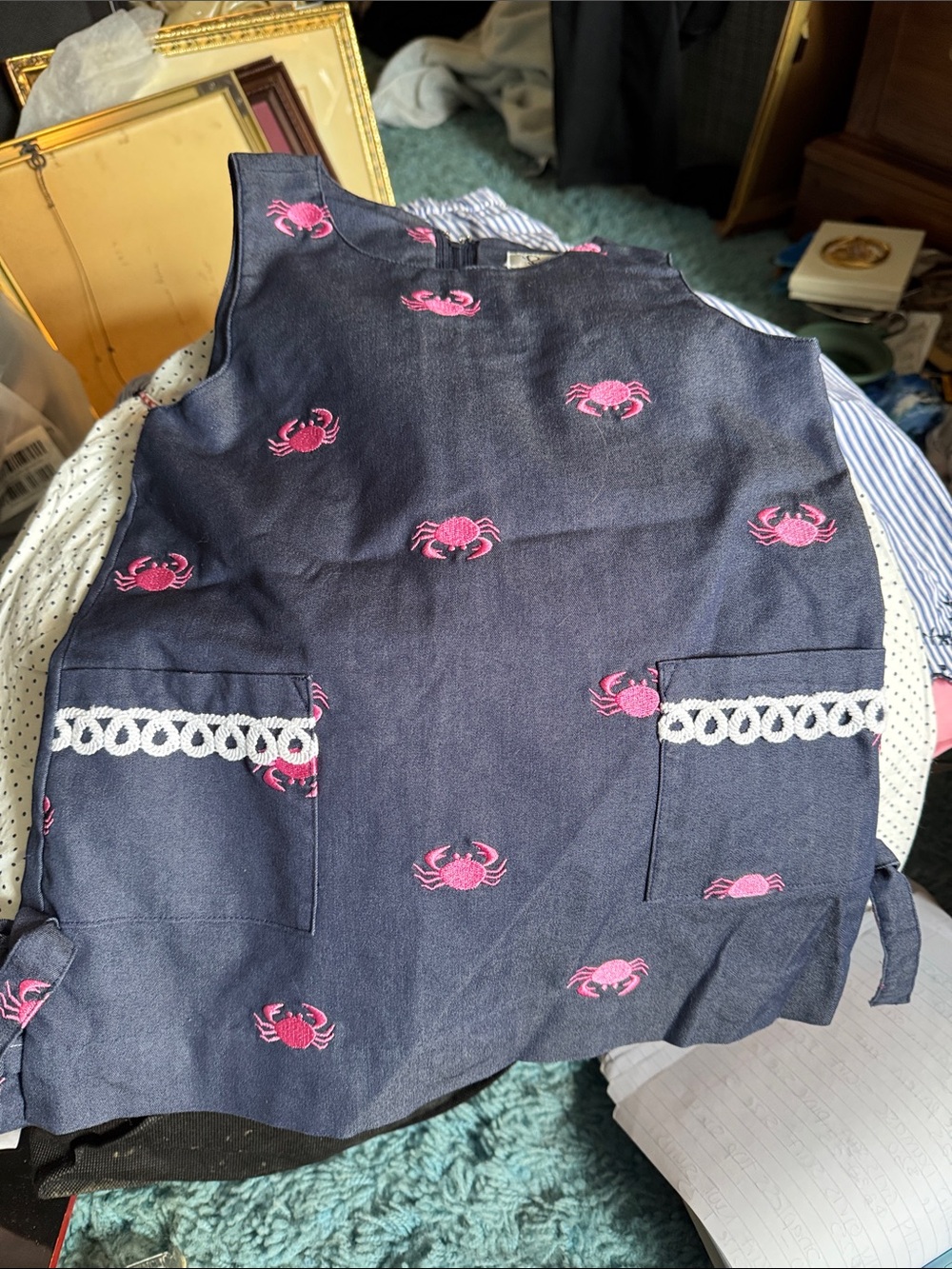 Lilly Pulitzer Navy Dress with Pink Crab Embroidery